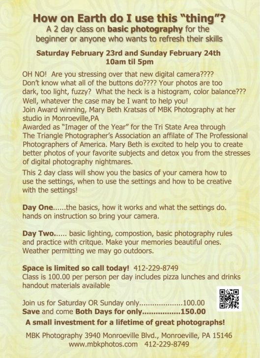 2 Day Class on Basic Photography: February 23 & 24